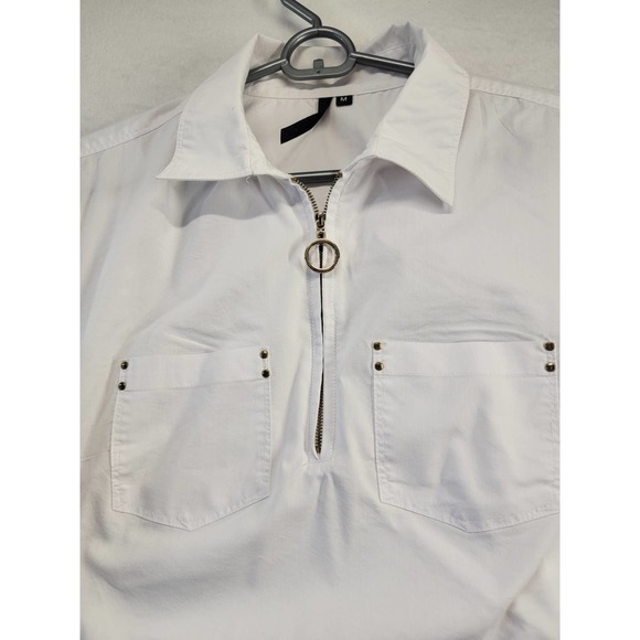 Cathy white zipper vneck pullover top, Sz M - Picture 2 of 11